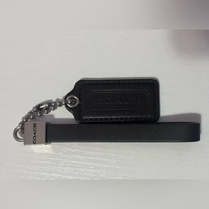 Coach Dark Brown Leather Bag Charm Keychain | Tag + Wrist Strap